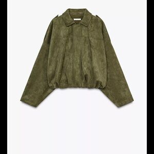 Zara Olive Green Suede Bomber Jacket
